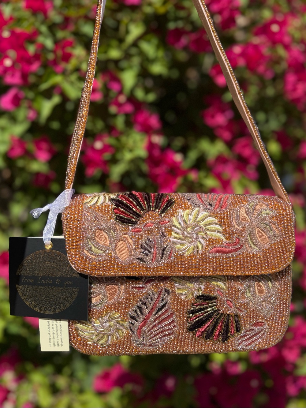 NWT America and & Beyond Shell Seashell Orange Neutral Shoulder Beaded Bag
